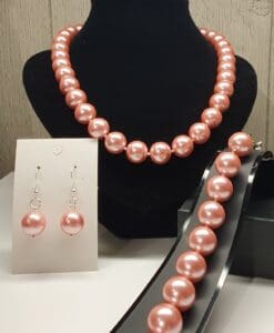 3-delt sett i rosa øko vennlige 14 mm glassperler