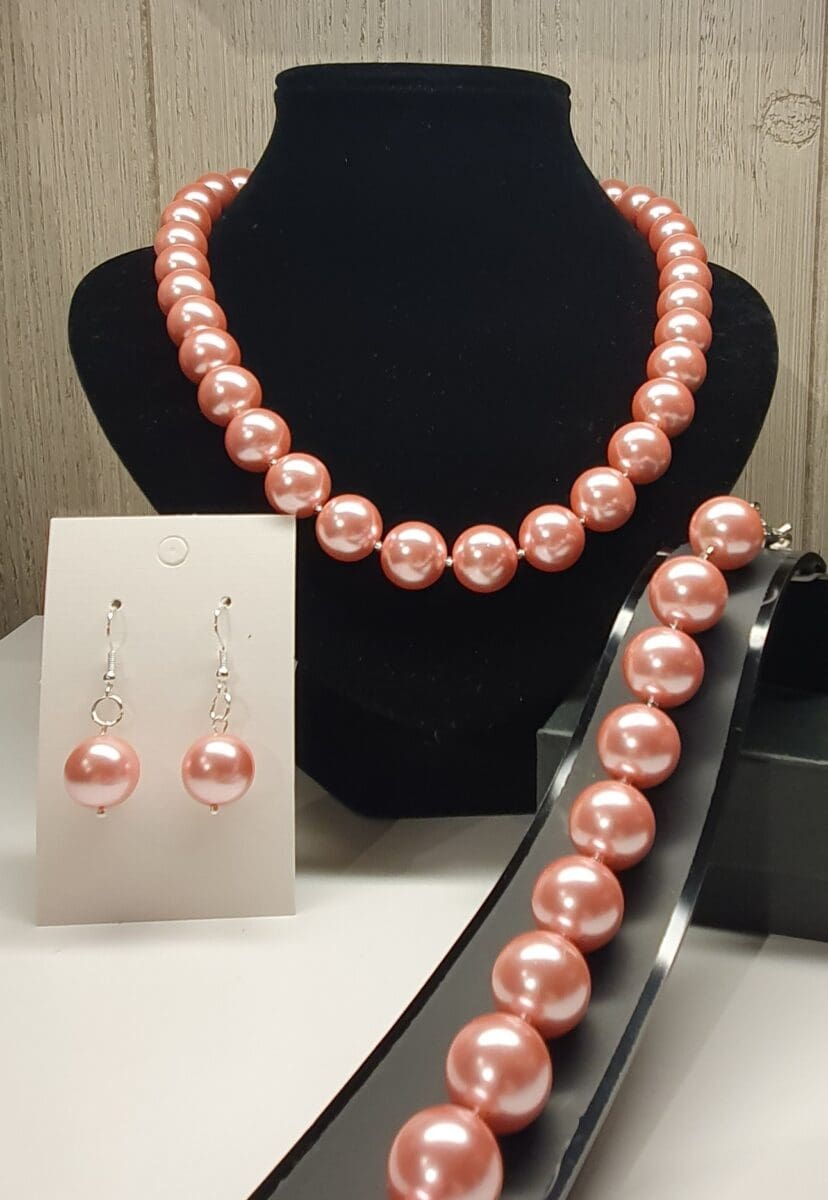 3-delt sett i rosa øko vennlige 14 mm glassperler